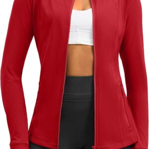 Women's Workout Jackets with 4 Pockets Zip Up Slim Fit Soft Fall Jacket for Yoga Running Athletic