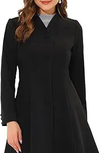 Women's Single Breasted Coat A Line Mid-Long Peacoats Outerwear Winter Coats