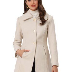 Women's Single Breasted Turndown Collar Overcoat Vintage Winter Dress Coat with Pockets