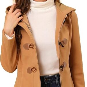 Women's Casual Winter Outwear Hooded Button Peacoat Toggle Duffle Coat Brown