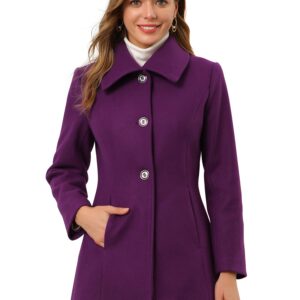 Women's Single Breasted Turndown Collar Overcoat Vintage Winter Dress Coat with Pockets