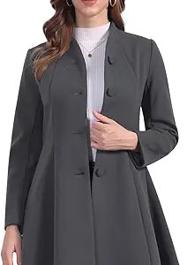 Women's Single Breasted Coat A Line Mid-Long Peacoats Outerwear Winter Coats