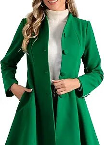 Women's Single Breasted Coat A Line Mid-Long Peacoats Outerwear Winter Coats
