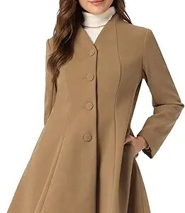 Women's Single Breasted Coat A Line Mid-Long Peacoats Outerwear Winter Coats