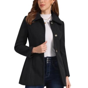Women's Single Breasted Turndown Collar Overcoat Vintage Winter Dress Coat with Pockets