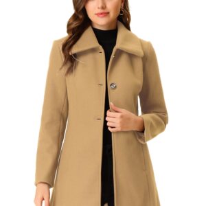 Women's Single Breasted Turndown Collar Overcoat Vintage Winter Dress Coat with Pockets