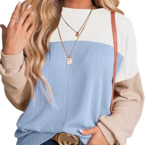 Plus Size Sweatshirt for Women Striped Colorblock Long Sleeve Crewneck Casual Loose Pullover Shirt Top