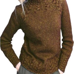 Womens Cable Knit Sweater Casual Crochet Turtle Neck Long Sleeve Sweaters Oversized Solid Color Pullovers Tops