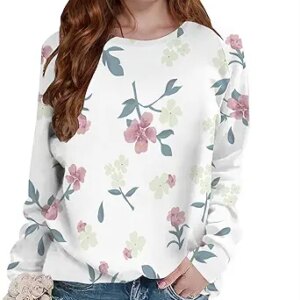 Womens Boho Floral Sweatshirt Graphic Pullover Tops Long Sleeve Round Neck Plus Size Fall Casual Hoodies