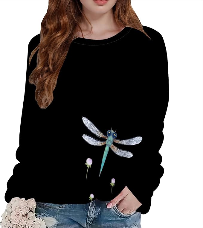 Flower Graphic Sweatshirt for Women Vintage Minimalistic Floral Printed Casual Loose Pullover Crewneck Tops Fall