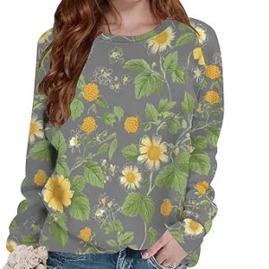 Womens Floral Pullover Sweatshirt Oversized Flower Print Crewneck Tops with Trendy Loose Casual Fall Winter Clothes