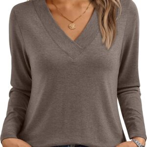 Long Sleeve Shirts for Women Tops V Neck Casual Top Comfortable Shirt Soft Basic Tees