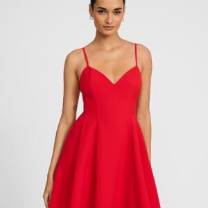 Women's Valentines Day Style Sleeveless Pleated Fit & Flare Mini Dress Lipstick Red