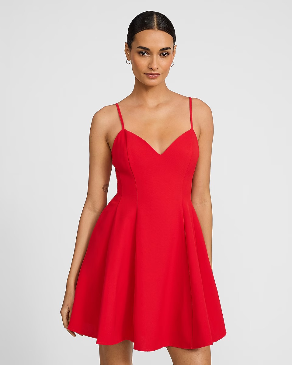 Women's Valentines Day Style Sleeveless Pleated Fit & Flare Mini Dress Lipstick Red