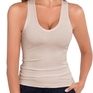 Women Deep V Neck Form Fitting Tank Top Sleeveless Summer Slim Cami Shirts