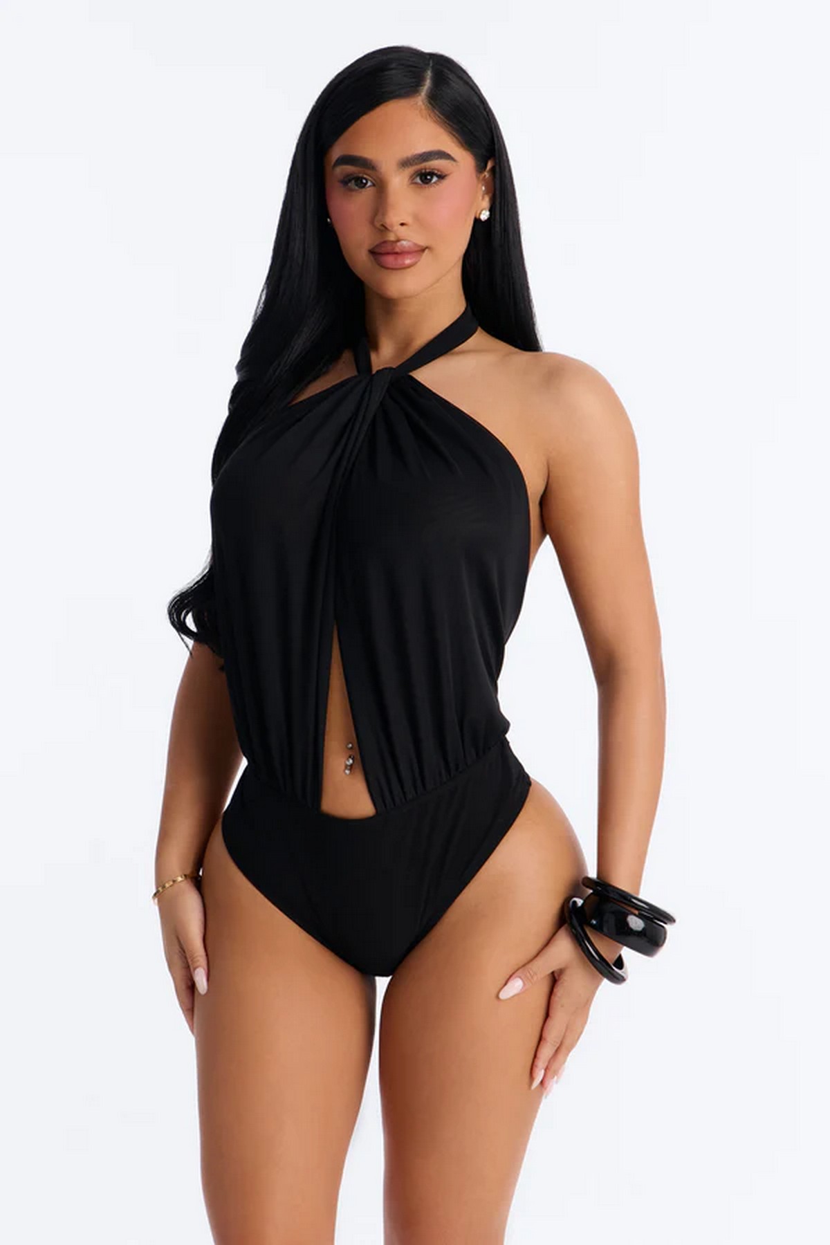 Uncovered Desire Sheer Mesh Backless Halter Bodysuit - Black - Image 10