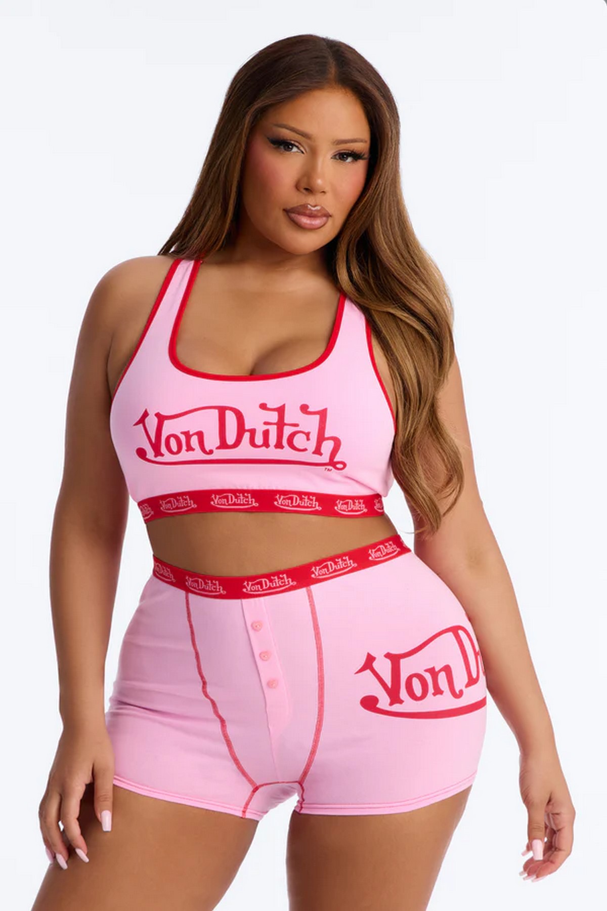 Von Dutch Boyshort And Bra 2 Piece Set - Pink - Image 4