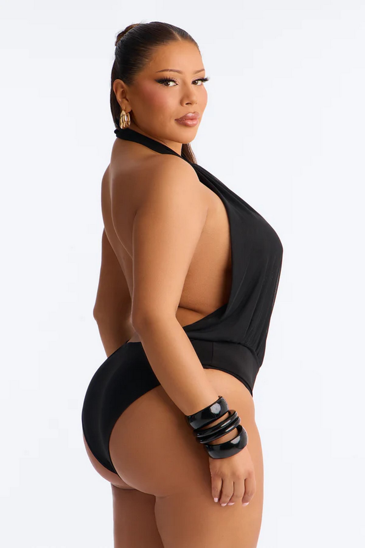 Uncovered Desire Sheer Mesh Backless Halter Bodysuit - Black - Image 3