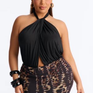 Uncovered Desire Sheer Mesh Backless Halter Bodysuit - Black
