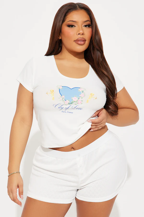 City Of Love Pointelle PJ Boxer Short Set - White/combo - Image 4