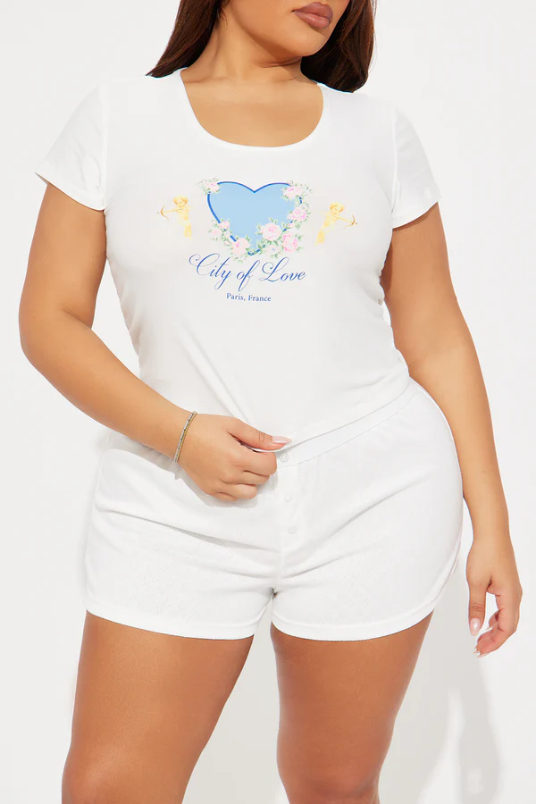 City Of Love Pointelle PJ Boxer Short Set - White/combo - Image 5