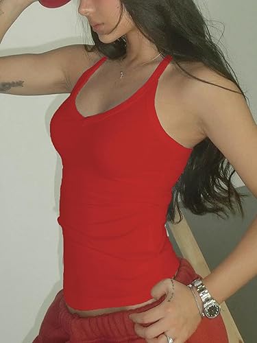 Racerback Vest Top with Built in Bra Women V-Neck Cotton Rib Basic Long Tanks Y2k Going Out Tops - Image 3